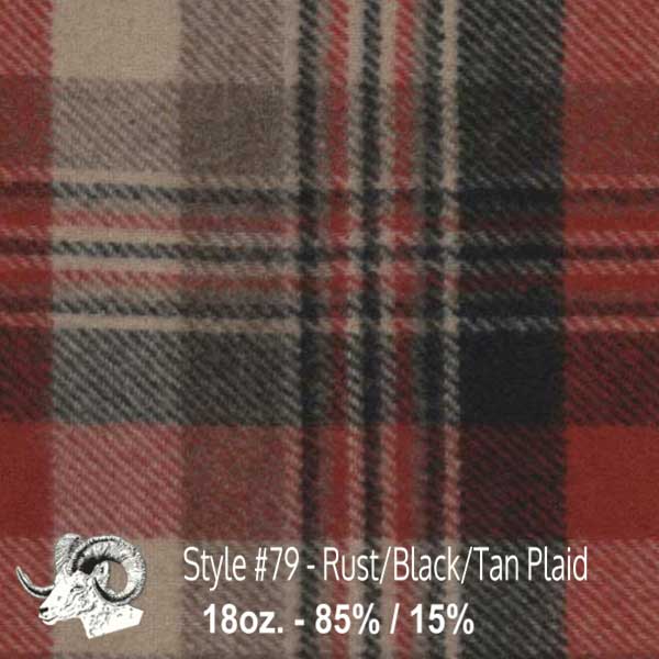 Wool fabric swatch rust, black and tan plaid