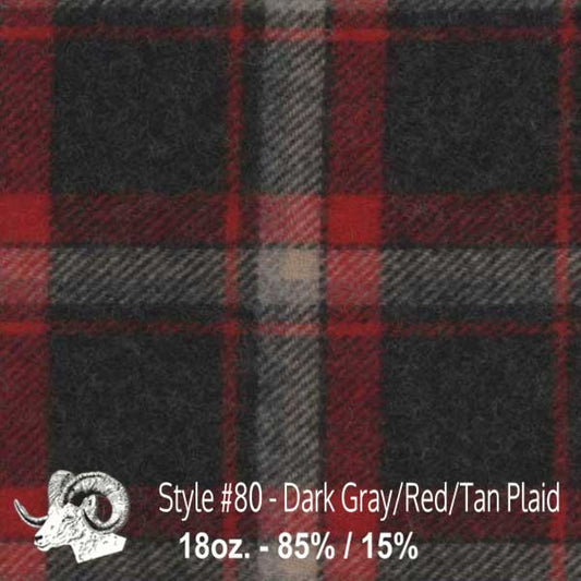 Wool Fabric By The Yard - 80 - Dark Gray, Red, & Tan Plaid