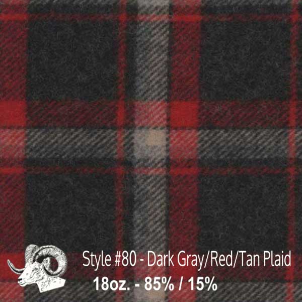 Wool Swatch - 80 - Dark Gray, Red, & Tan Plaid