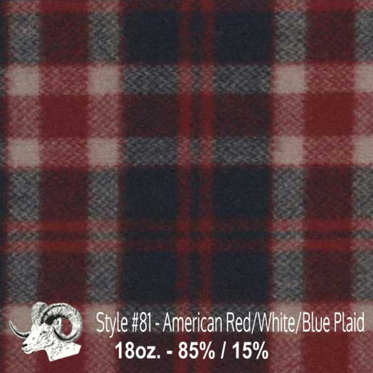 Johnson Woolen Mills swatch - American red, white, blue plaid