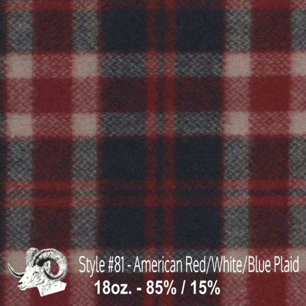 Johnson Woolen Mills swatch - American red, white, blue plaid