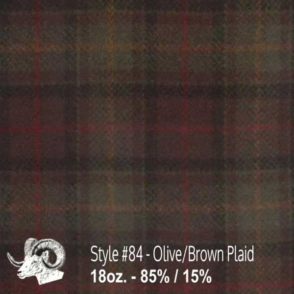 Wool fabric swatch olive and brown plaid
