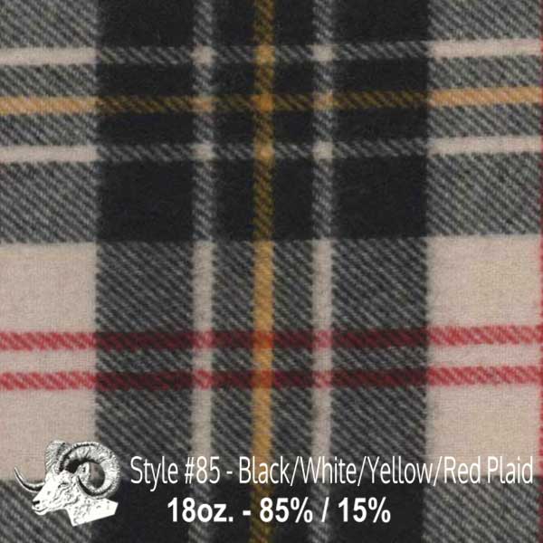 Wool fabric swatch black, white, yellow and red plaid