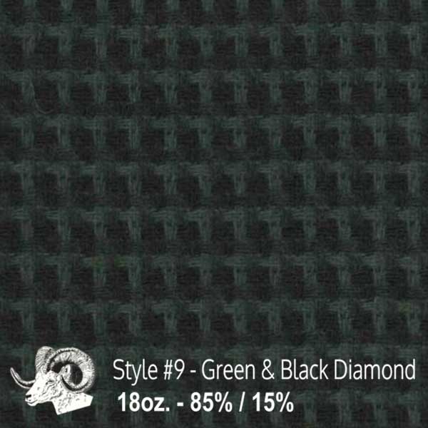 Johnson Woolen Mills swatch - green and black diamond 