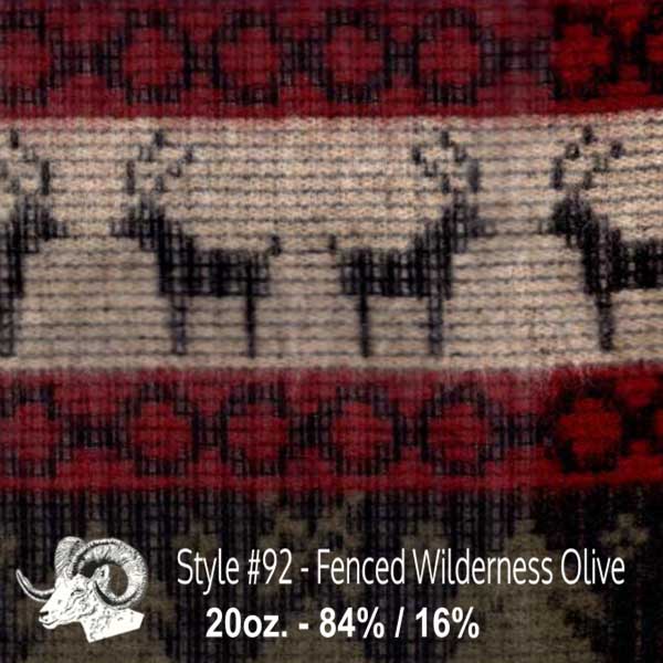 Wool swatch - olive, red, black and white wilderness print