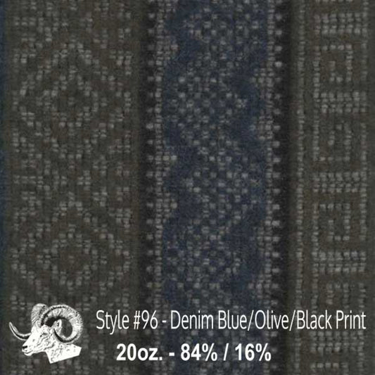 Johnson Woolen Mills swatch - denim blue, olive, black print 