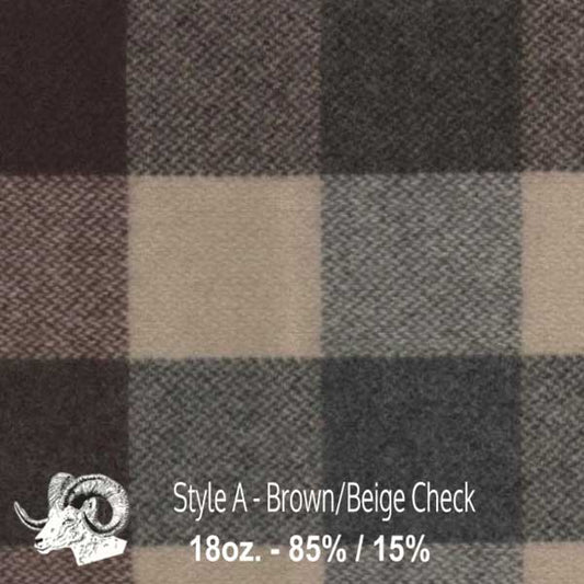 Wool fabric swatch brown and beige checks