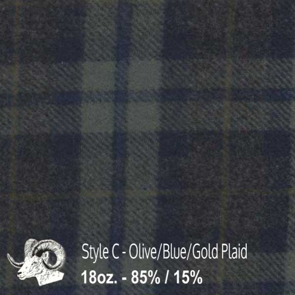 Wool Fabric By The Yard - C - Olive, Blue, & Gold Plaid