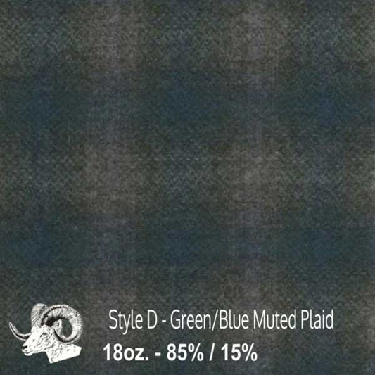 Johnson Woolen Mills swatch - green, blue, gray muted plaid 