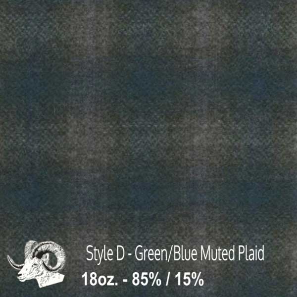 Wool fabric swatch green and blue muted plaid