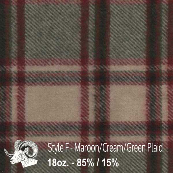 Wool fabric swatch maroon, cream and green plaid