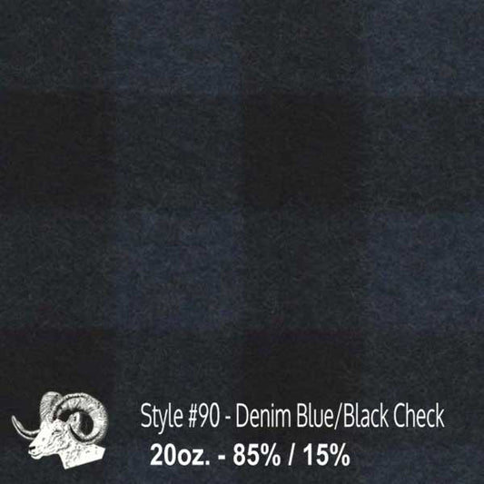 Johnson Woolen Mills Wool Swatch Denim Blue & Black Check with small stag image