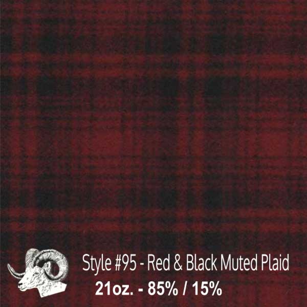 Johnson Woolen Mills Wool Swatch Red & Black Muted Plaid with small stag image