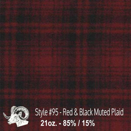 Wool fabric swatch red and black muted plaid