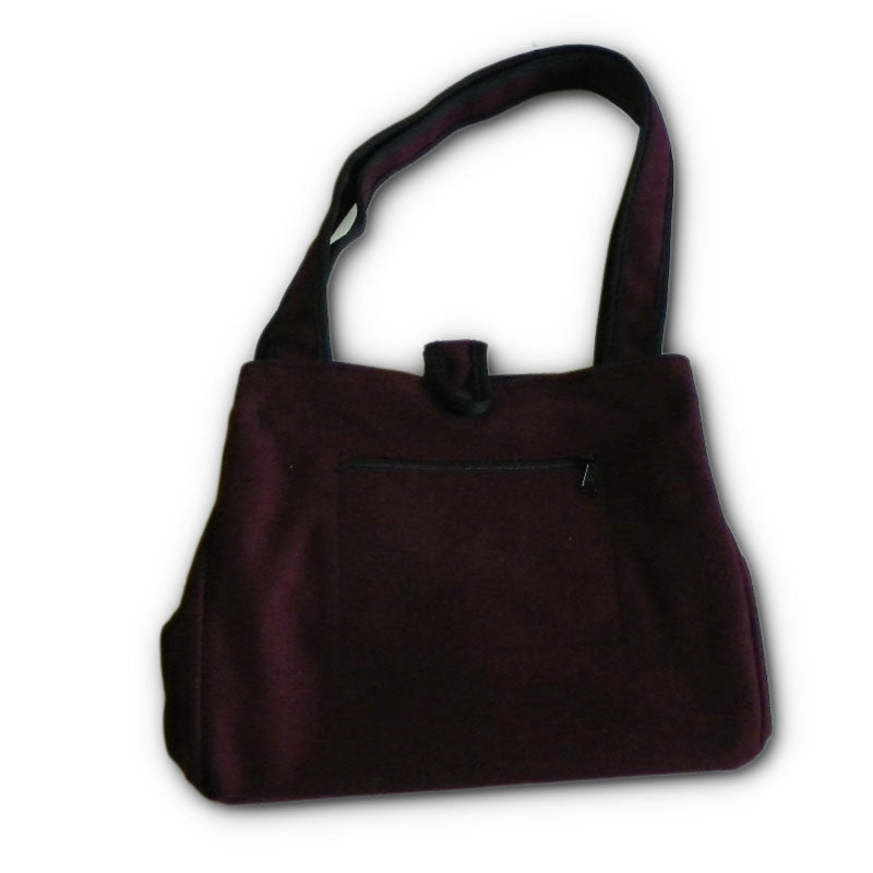 Johnson Woolen Mills Tote Bag with nylon lining and snap closure - burgundy