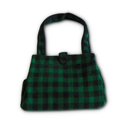 Large Tote Bag, green & black 1 inch buffalo squares with handle, front view