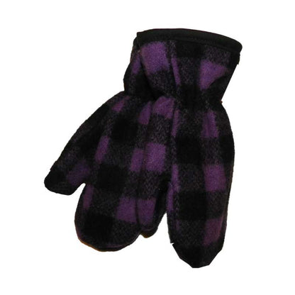 Mitten with tricot lining, lavender/black buffalo small squares, front & back view