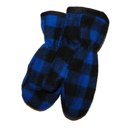 Mitten with tricot lining, blue & black 1 inch buffalo squares, front & back view