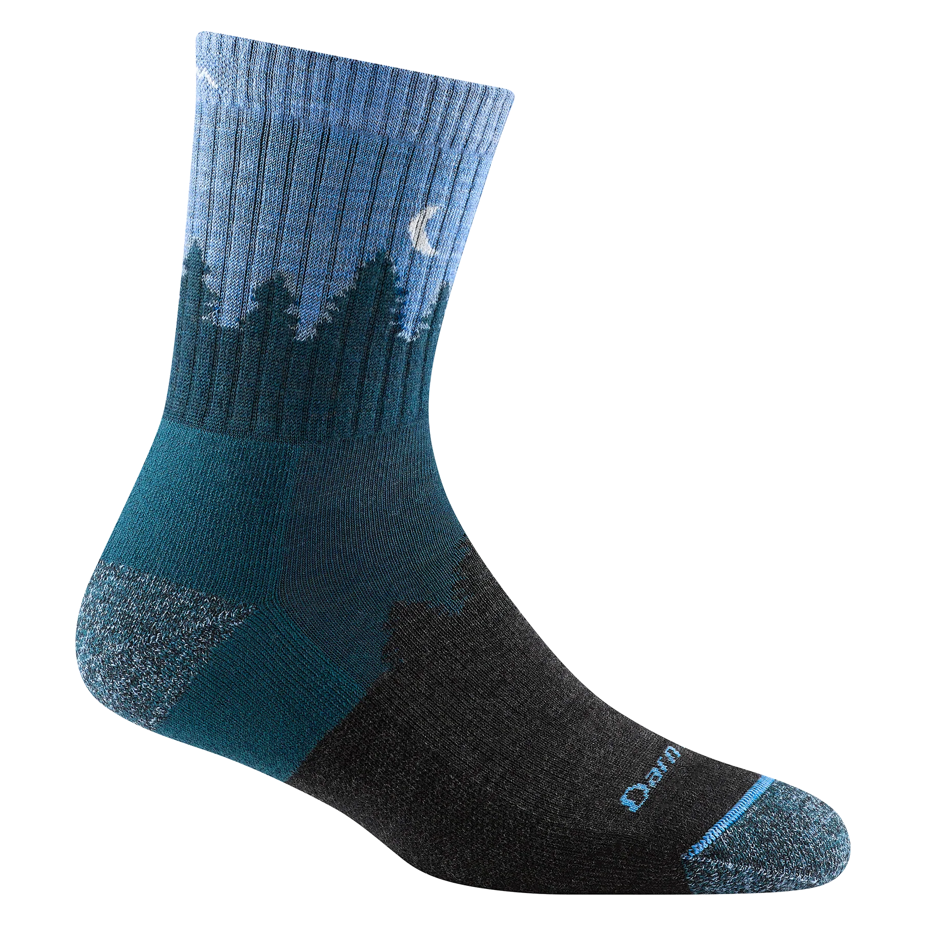 Darn Tough Womans Treeline Micro Crew Midweight Hiking Sock, Blue with shades of blue, side view