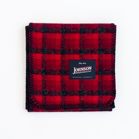 Wool scarf, charcoal and shades of red plaid