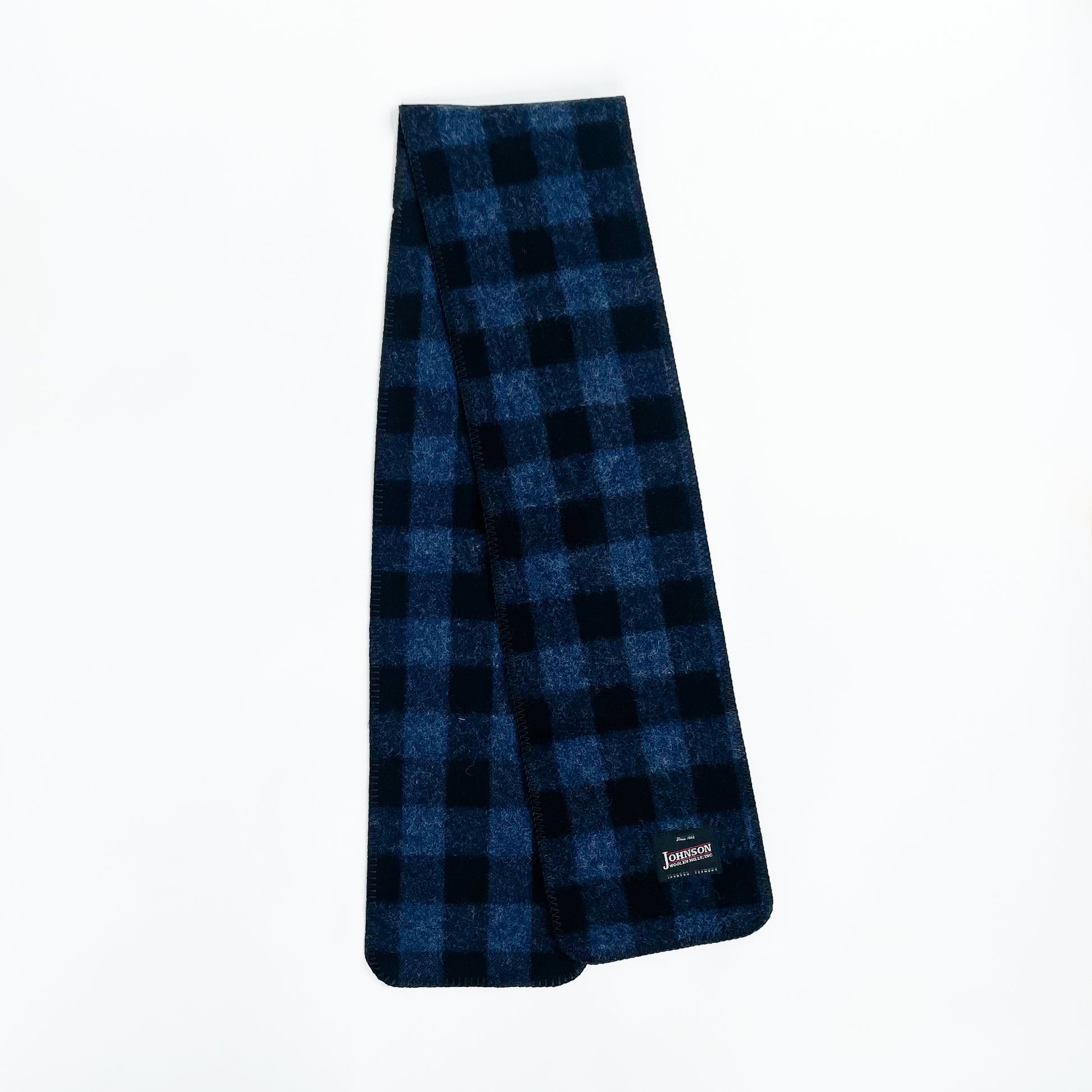 Scarf Wool Blue Denim blue/black check unfolded front view