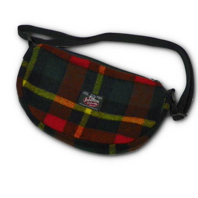 Sidewinder bag, with belt loop and shoulder strap, shown in red, green and yellow plaid