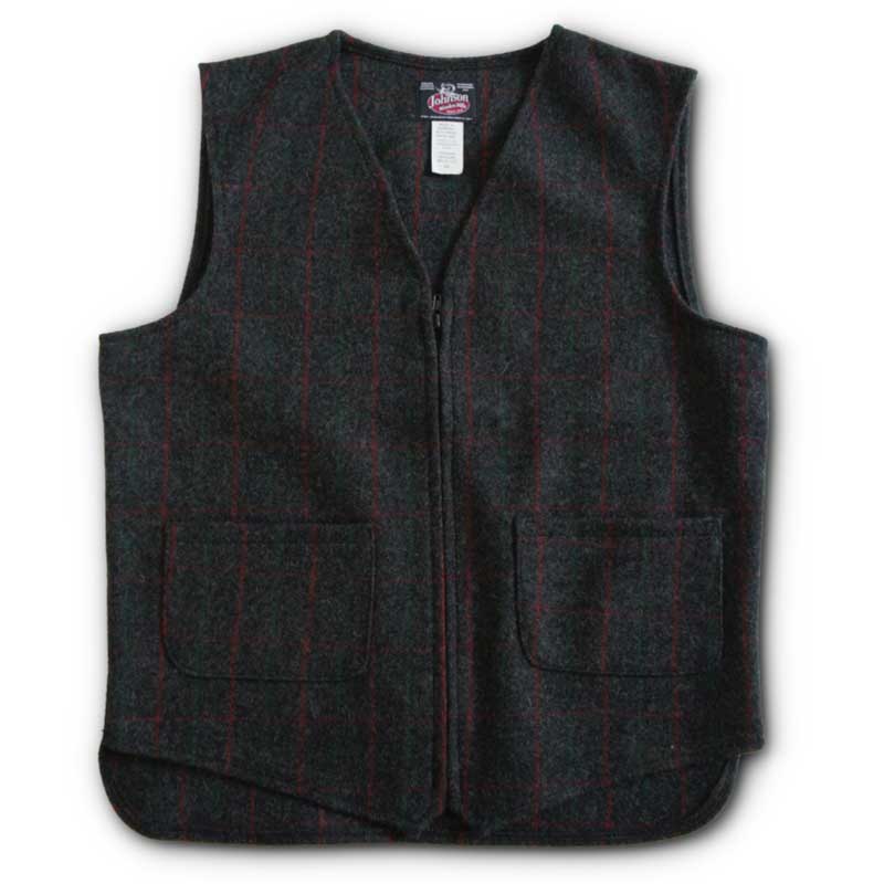 Vest Adirondack, Grey with red & green pin stripes, zipper front, two lower pockets & adjustable back