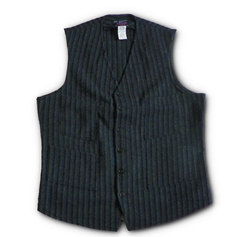 Vest Traditional Four Button, Denim blue/gray/black stripes, with two front pockets, front view