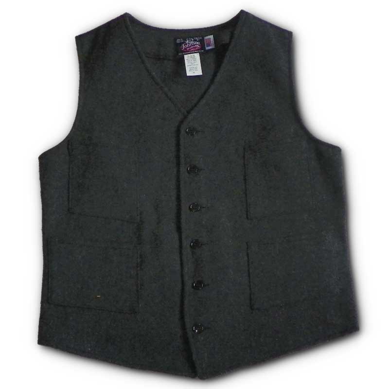 Vest Gray Herringbone, with six buttons, four front pockets & adjustable back, buttoned front view