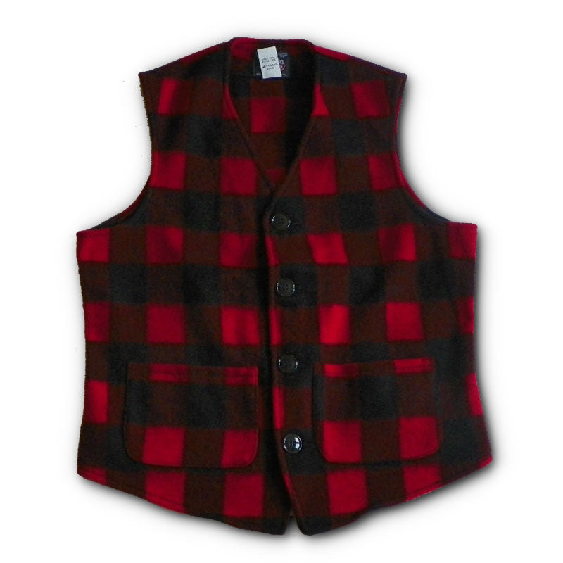  Vest Traditional Four Button, red & black 2 inch buffalo squares, with two front pockets, front view