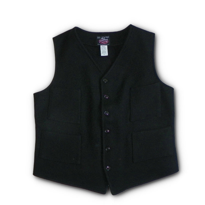 Vest Midnight Black, with six buttons, four front pockets & adjustable back, buttoned front view