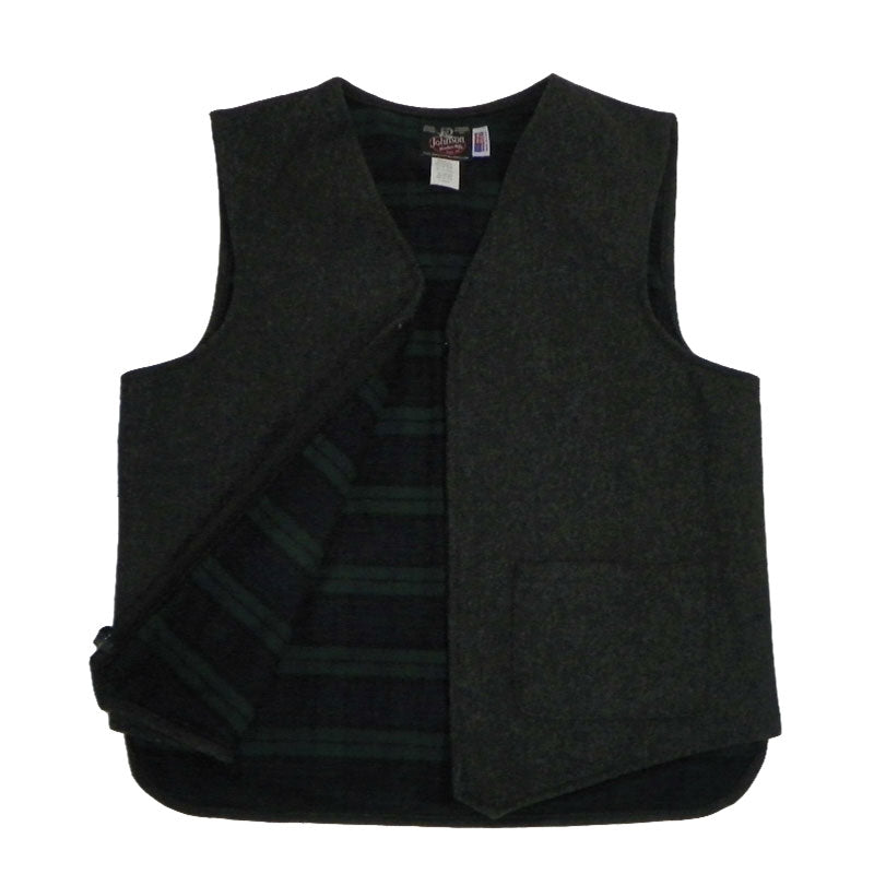 Vest Flannel lined, Gray Twill, zipper front with two front pockets, vest unzipped open view