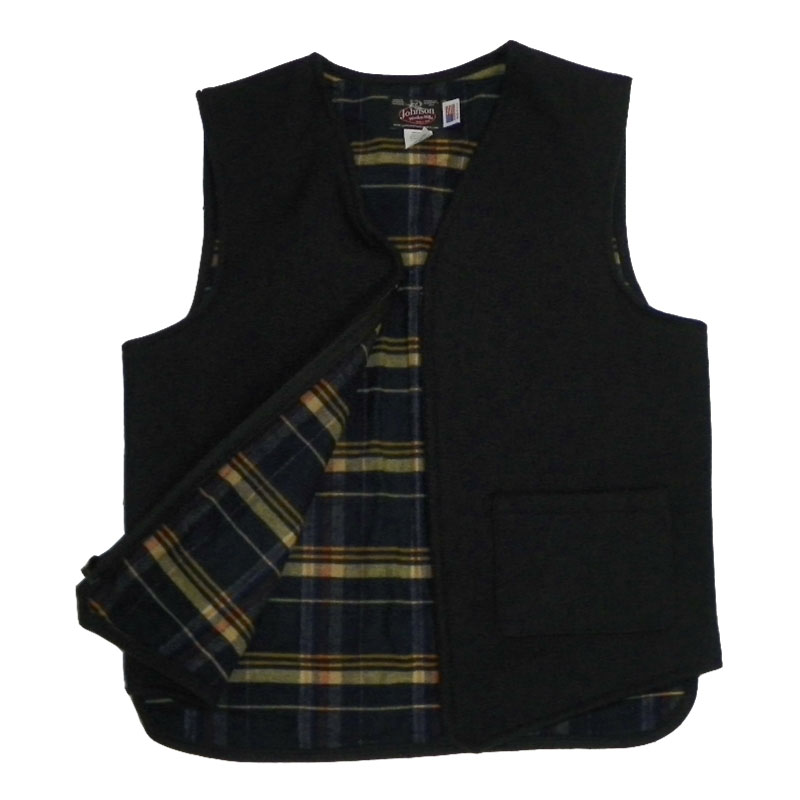 Vest Flannel lined, Night Navy, zipper front with two front pockets, vest unzipped open view