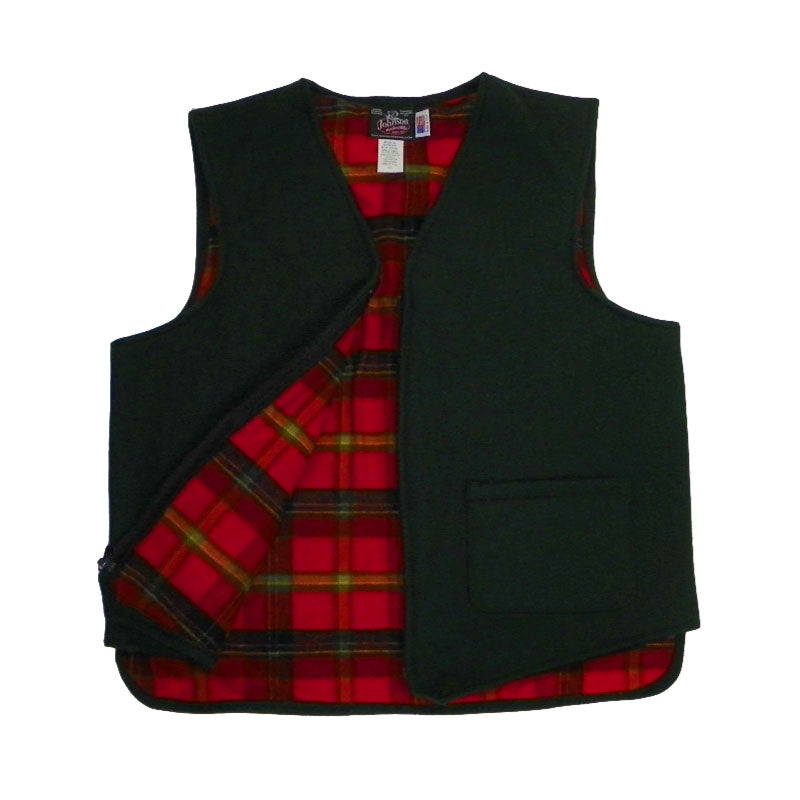 Vest Flannel lined, Spruce Green, zipper front with two front pockets, vest unzipped open view
