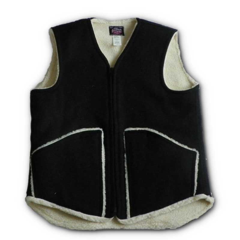 Vest with sherpa lining, Midnight Black, zipper front with two pockets, zipped front view